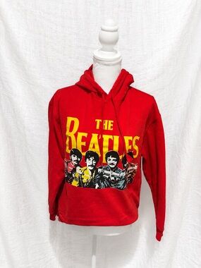 The Beatles Red Hoodie with Yellow Logo and Multicolor Band Art
